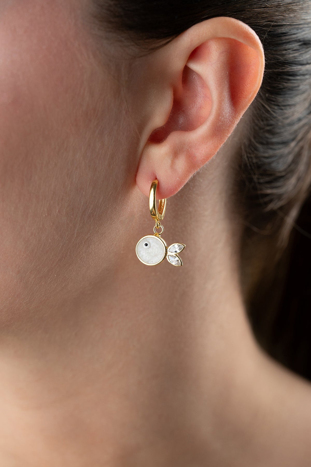 Mother of Pearl Fish Huggie Hoop Earrings