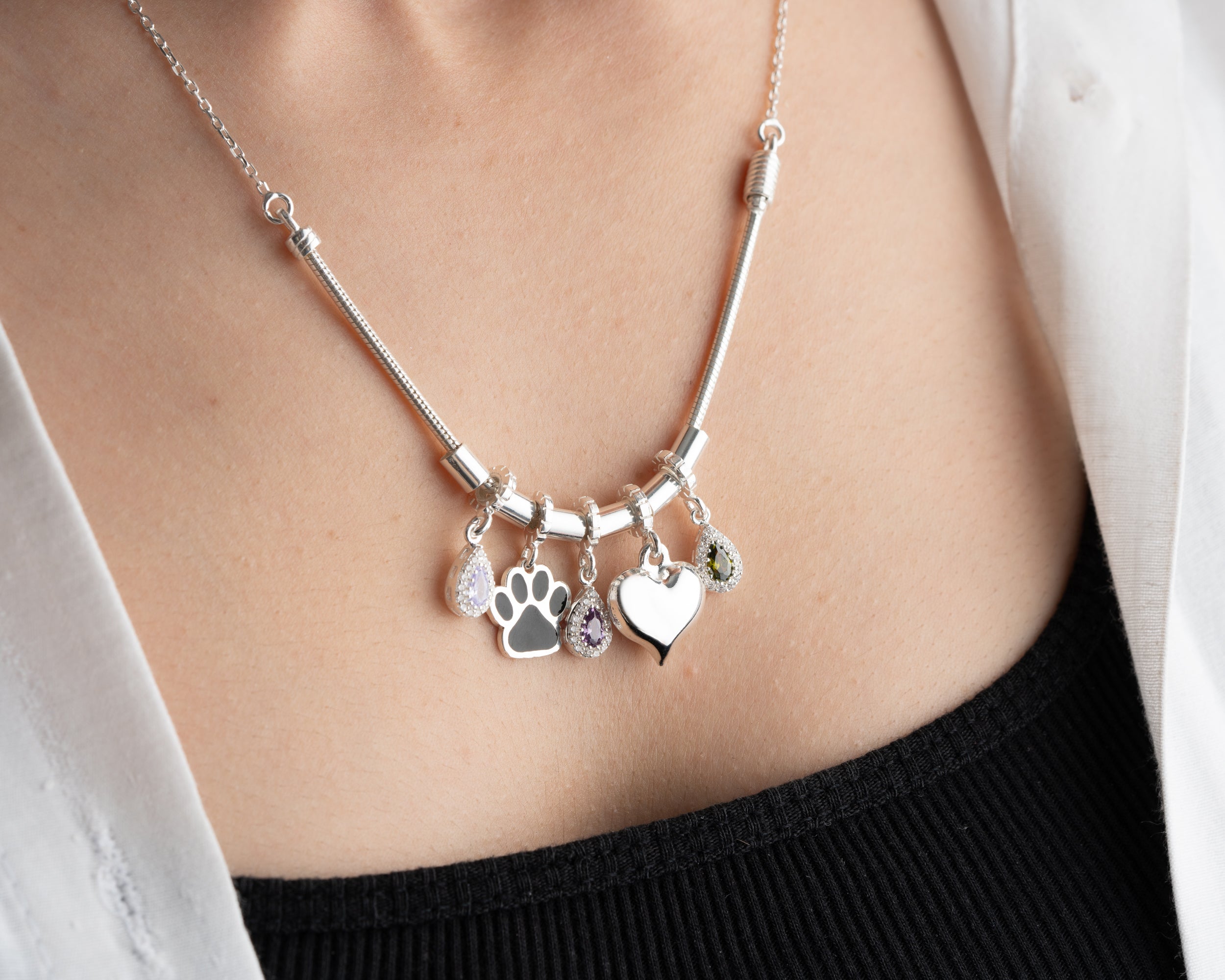 Custom Halo Birthstone Charm Necklace
