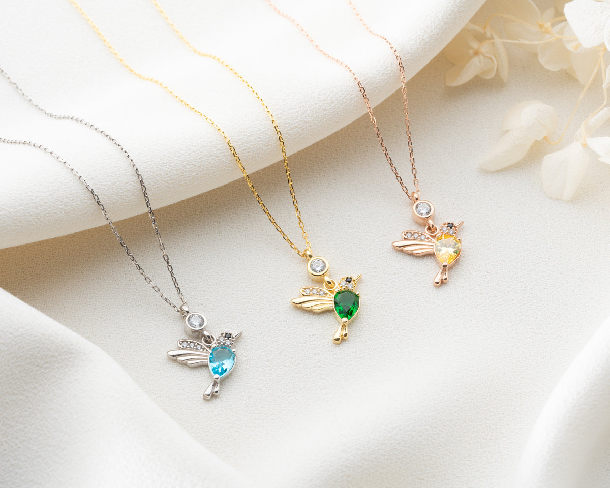 Hummingbird Birthstone Pendant Necklace