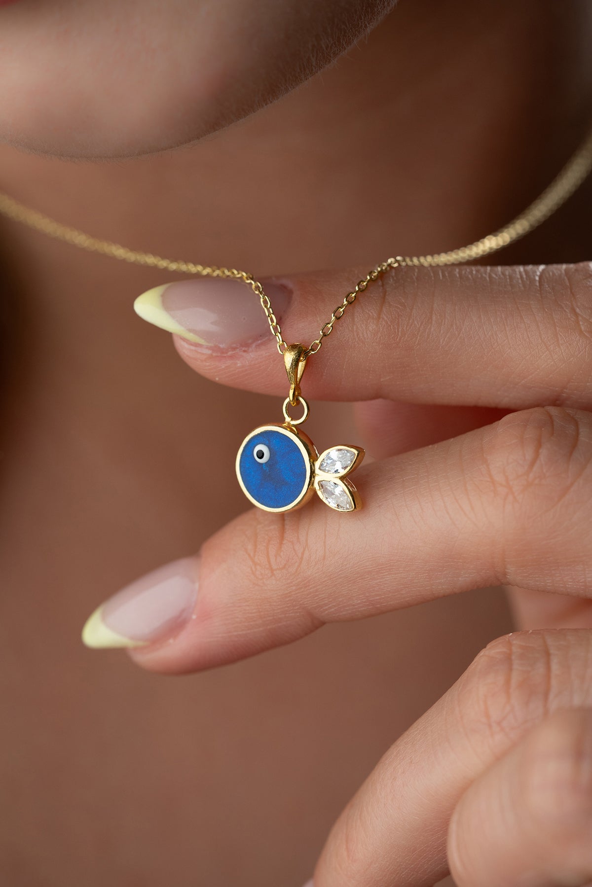 Blue Evil Eye Fish Pendant Necklace