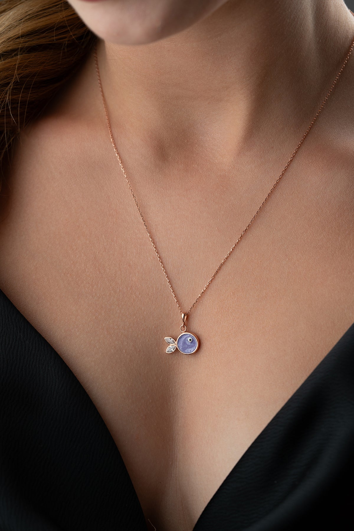 Purple Fish Charm Necklace in Rose Gold
