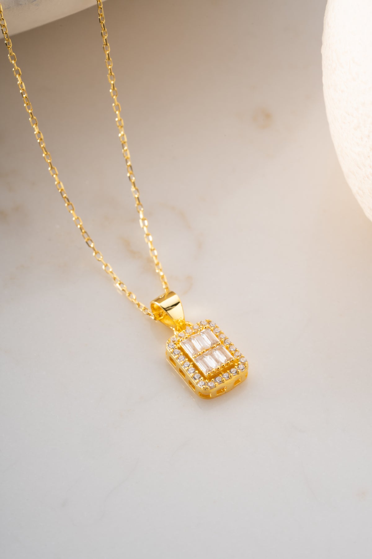Baguette Crystal Halo Pendant Necklace