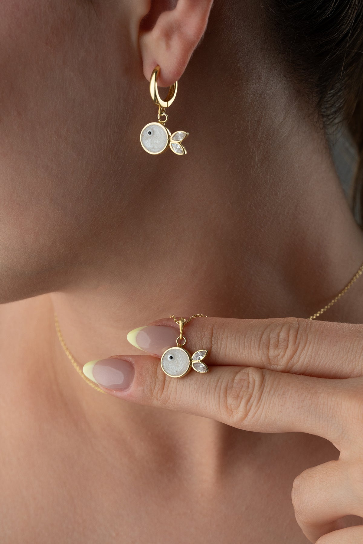 Mother of Pearl Fish Pendant Necklace and Earring Set