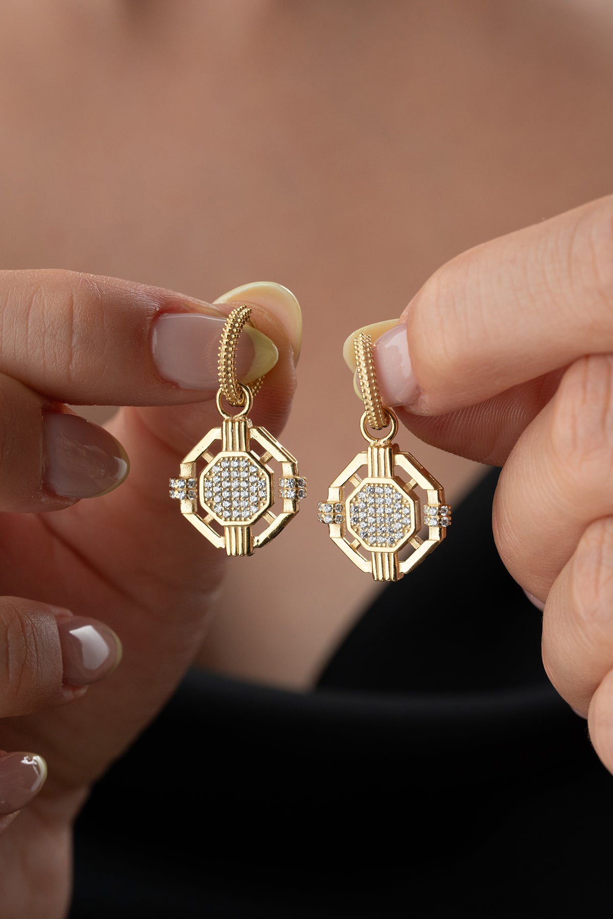 Art Deco Octagon Pave Drop Earrings