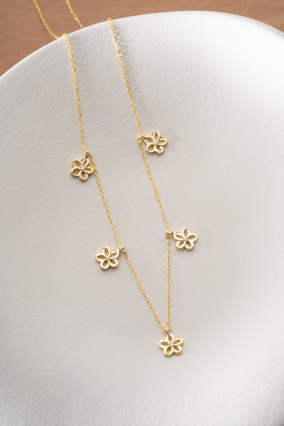 Flower Station Necklace in Gold