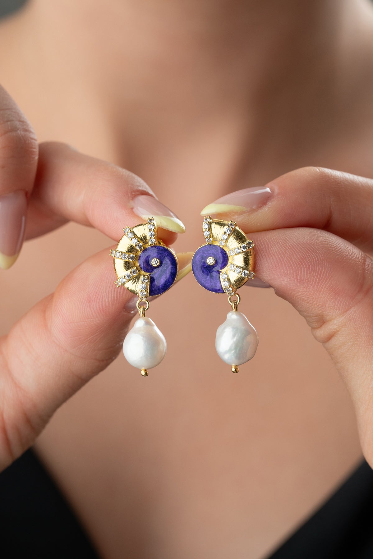 Nautilus Shell Pearl Drop Earrings