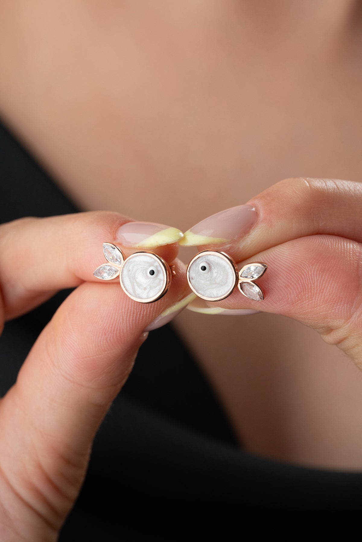 Mother of Pearl Fish Stud Earrings Rose Gold