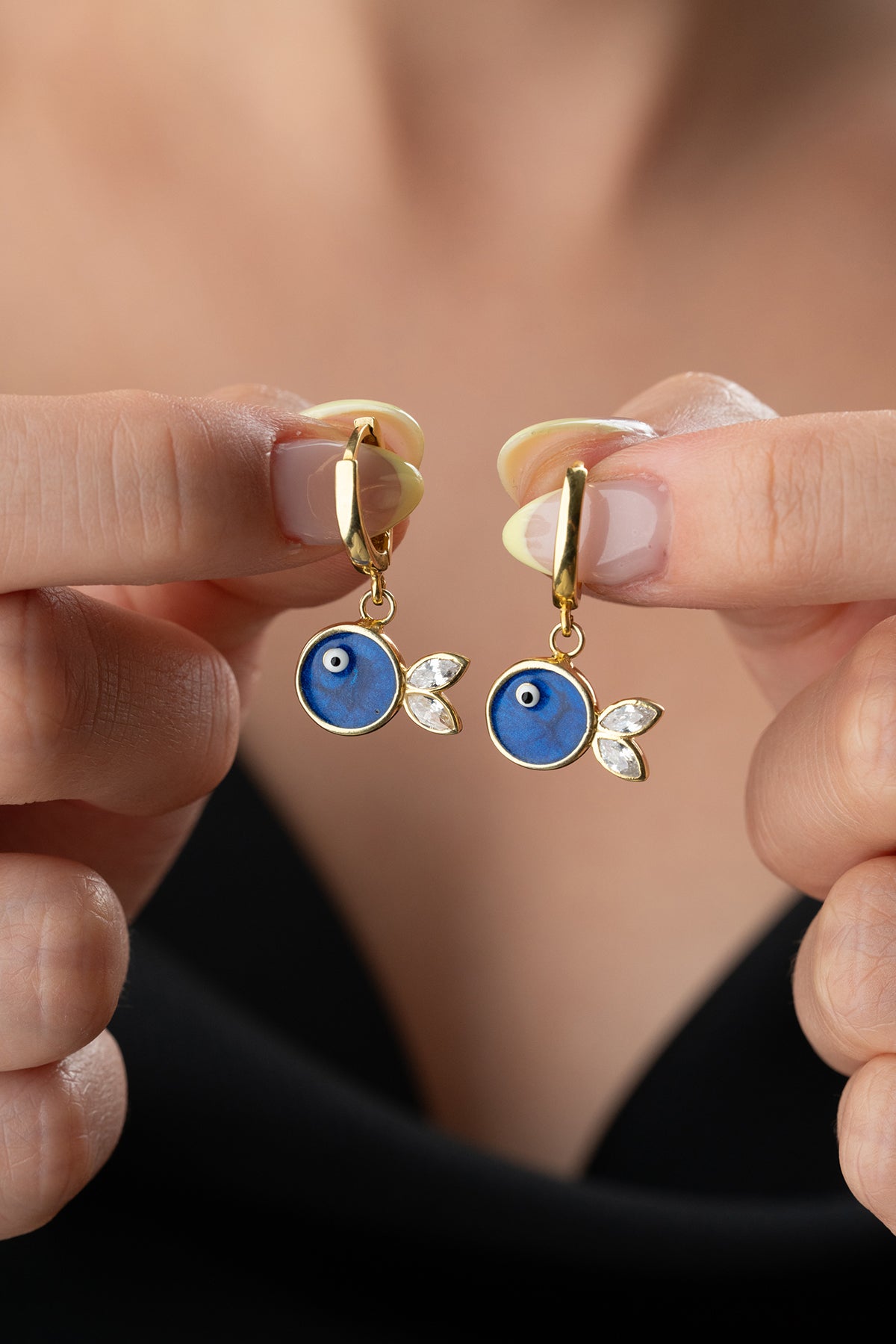 Blue Evil Eye Fish Drop Earrings