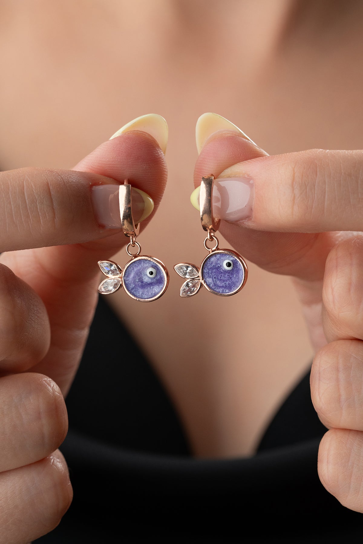 Lilac Fish Evil Eye Huggie Earrings