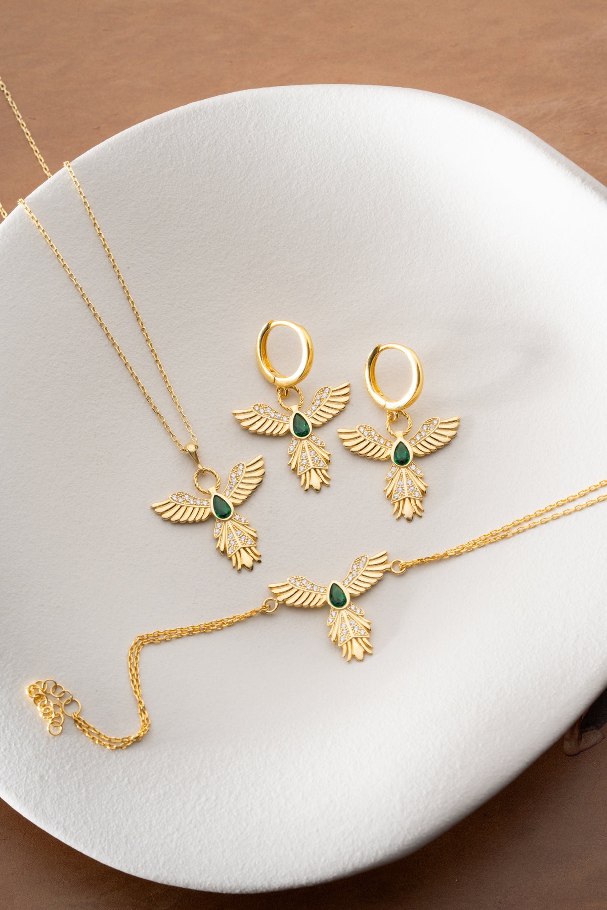 Emerald Phoenix Bird Jewelry Set
