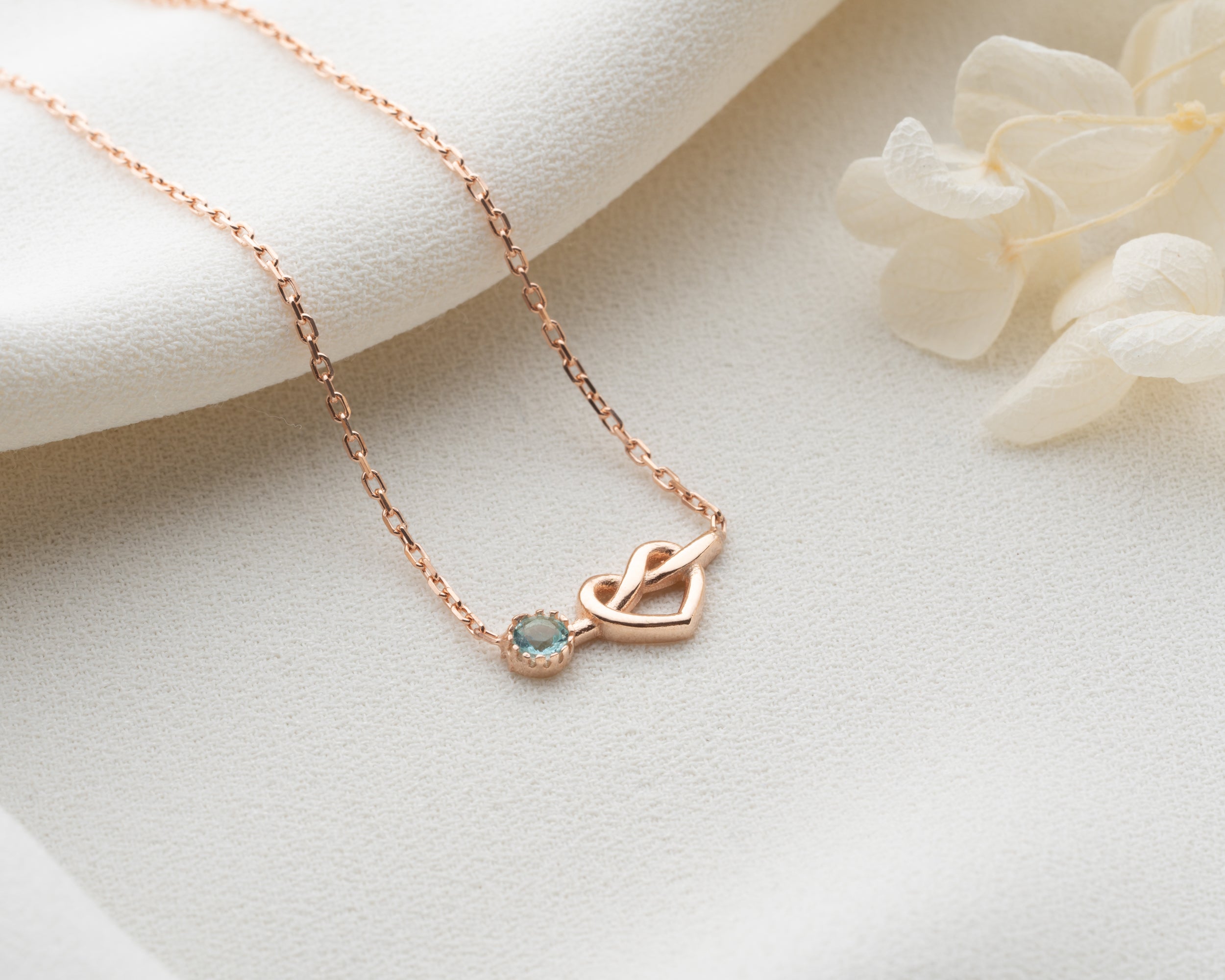 Custom Heart Knot Birthstone Necklace