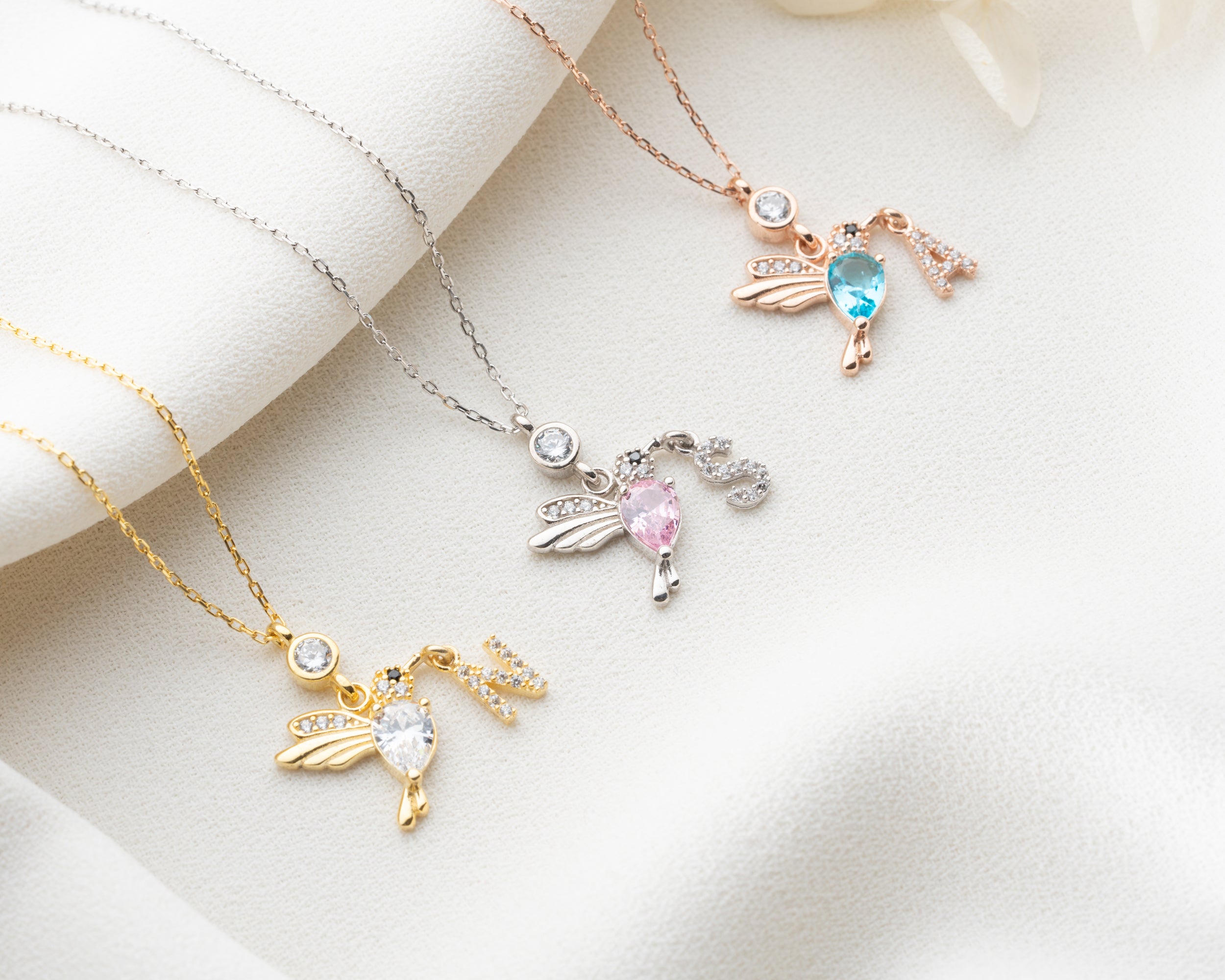 Custom Hummingbird Initial Birthstone Necklace