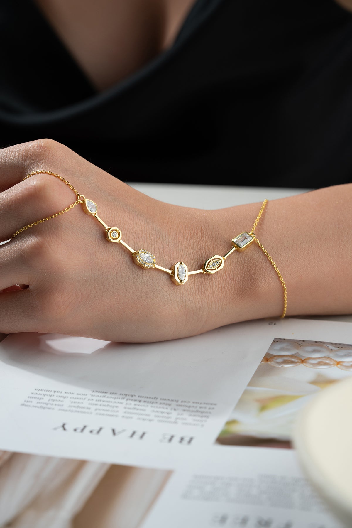 Baguette Crystal Station Hand Chain