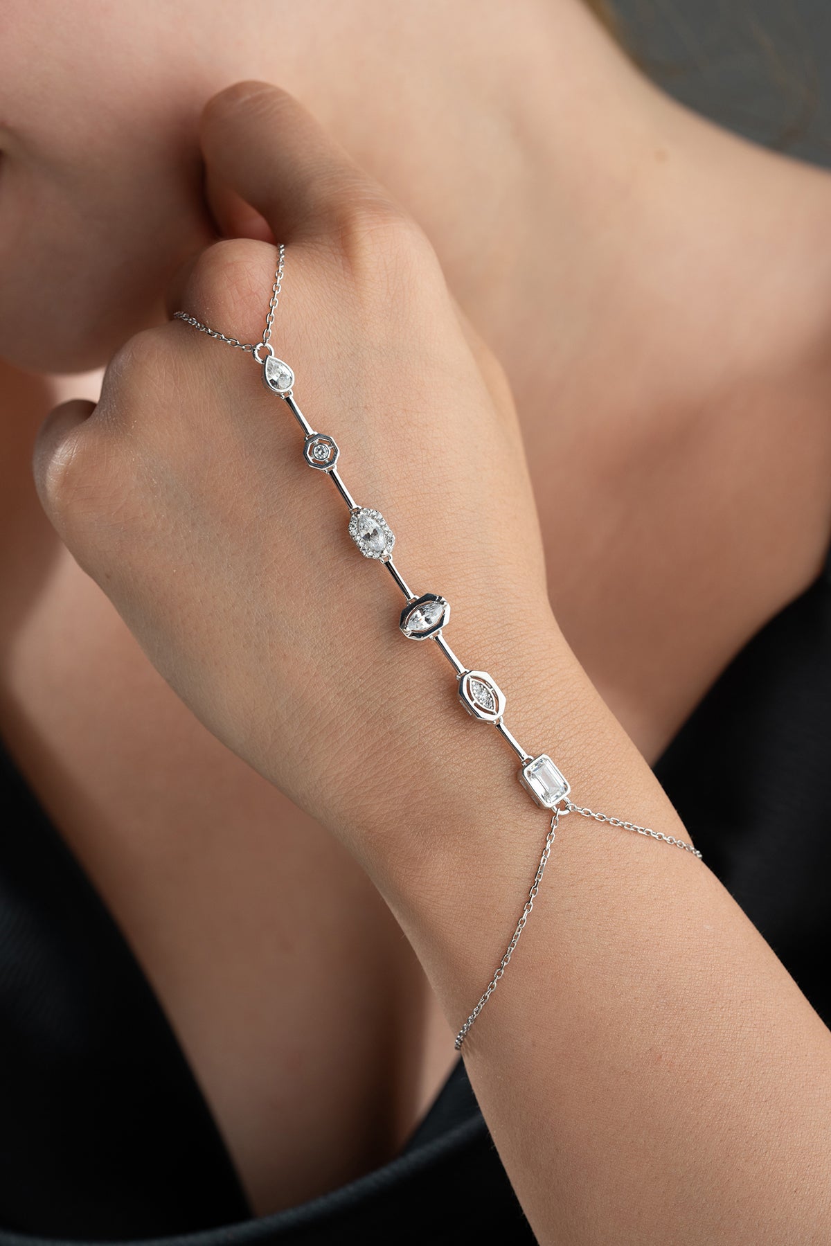 Baguette Crystal Station Hand Chain