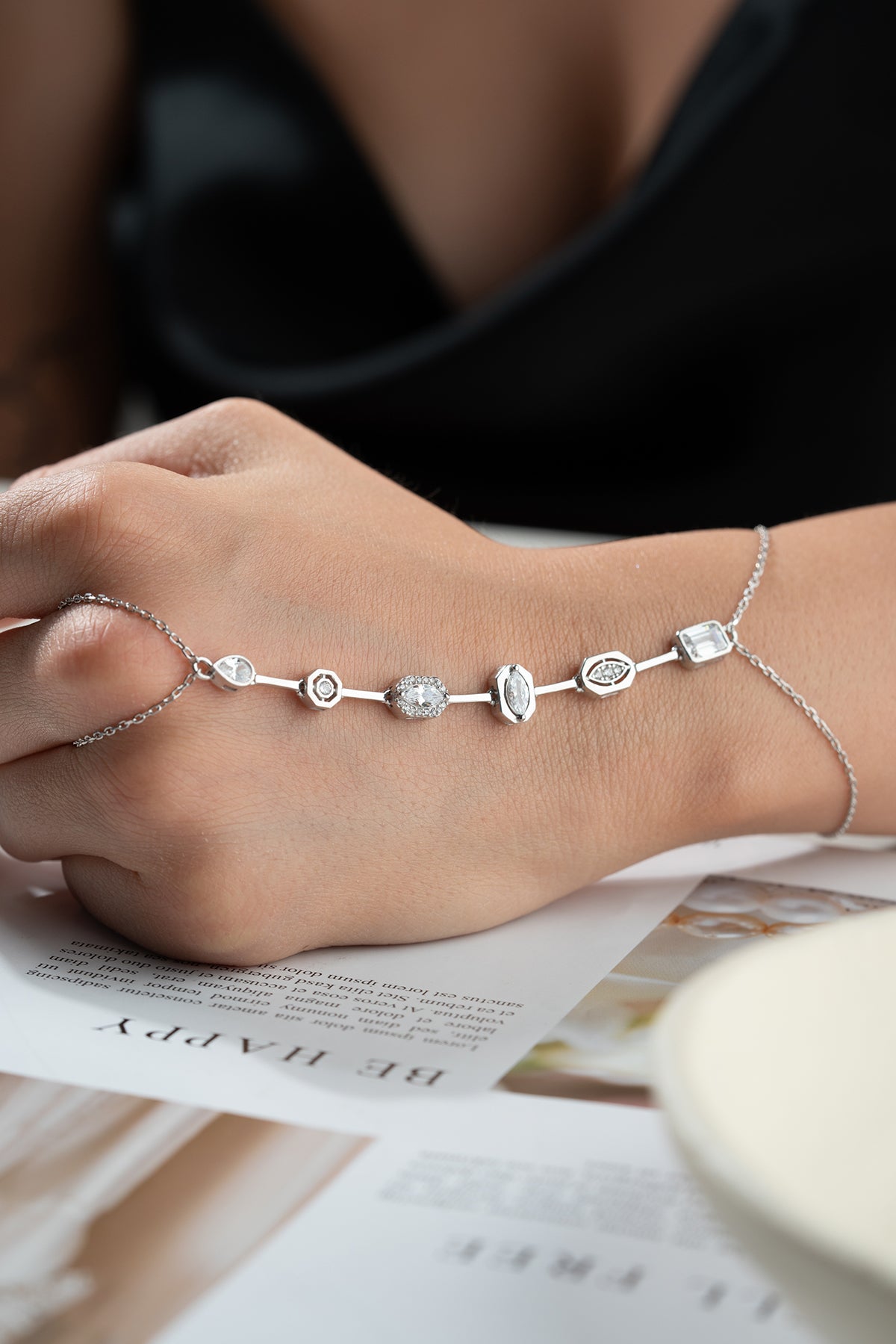 Baguette Crystal Station Hand Chain