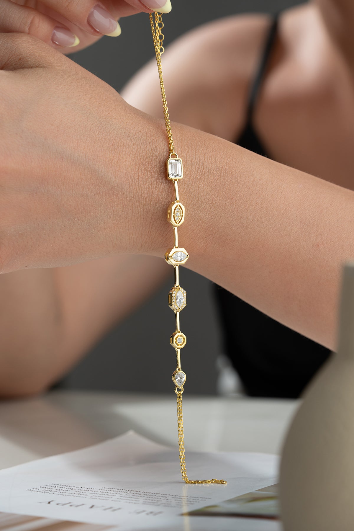 Baguette Crystal Station Hand Chain