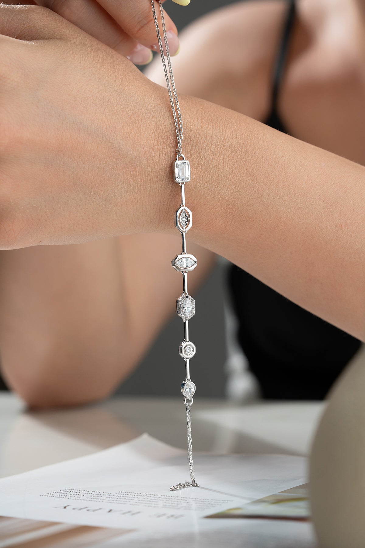 Baguette Crystal Station Hand Chain