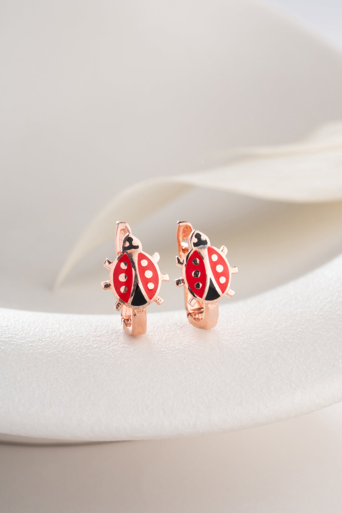 Ladybug Enamel Charm Hoop Earrings
