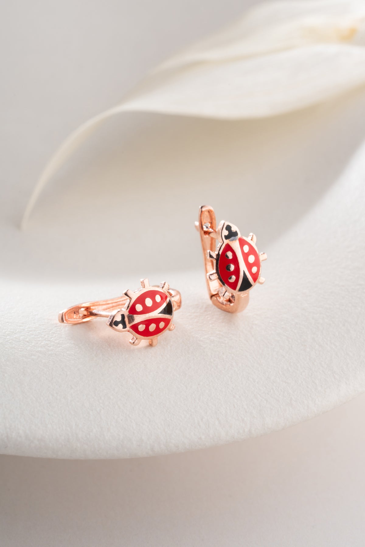 Ladybug Enamel Charm Hoop Earrings