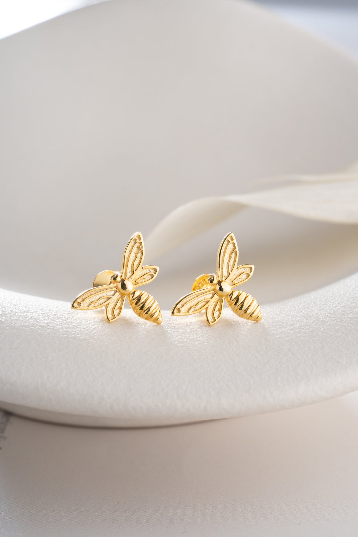 Textured Bee Stud Earrings in Gold