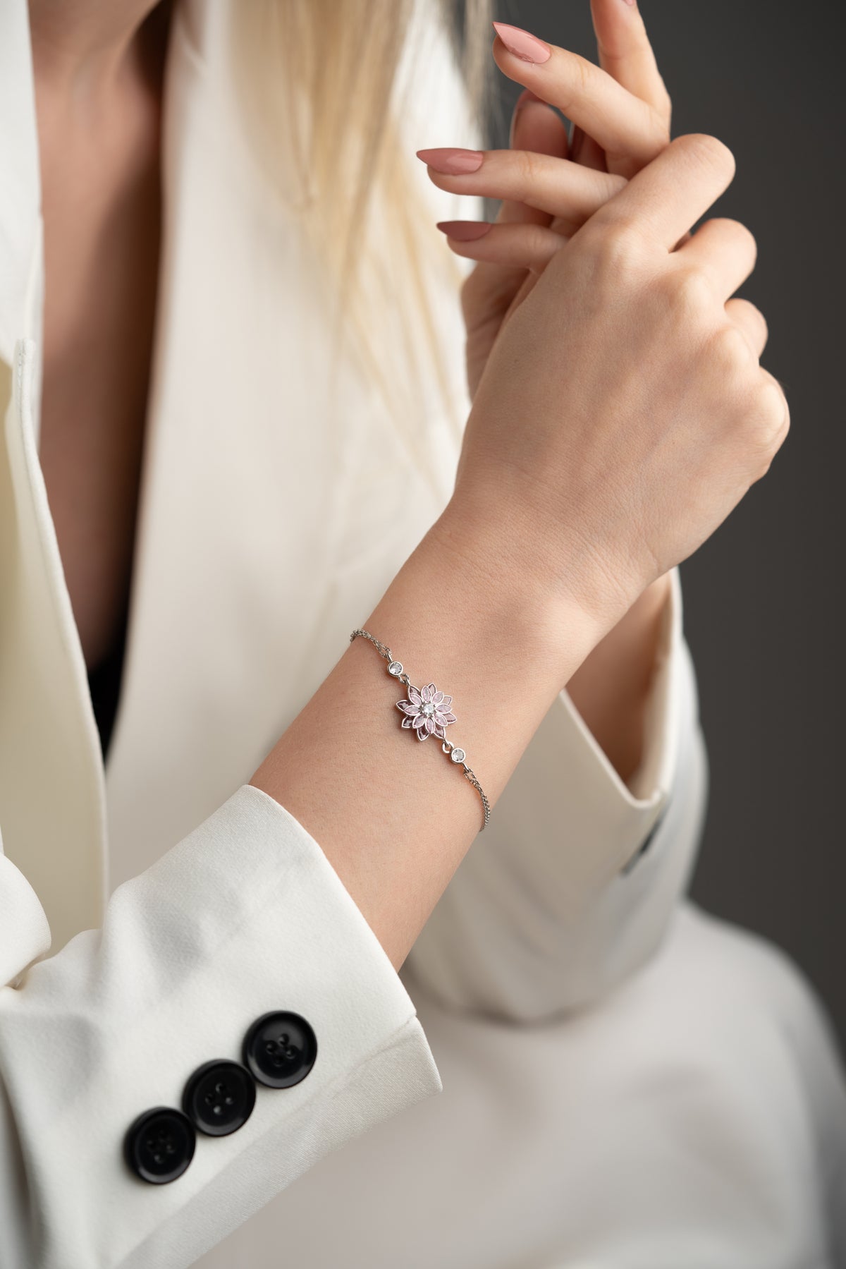 Pink Crystal Lotus Flower Bracelet