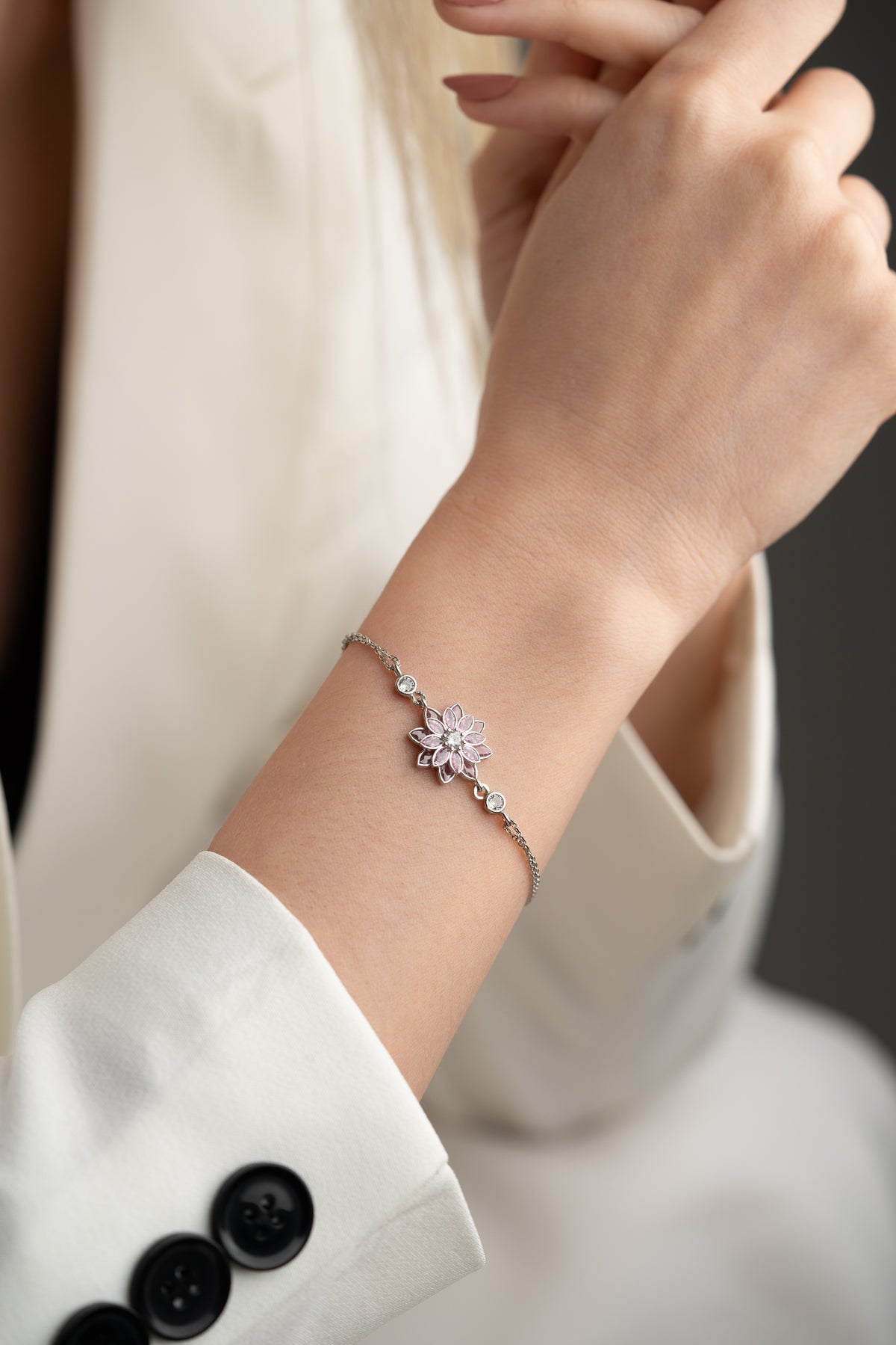 Pink Crystal Lotus Flower Bracelet