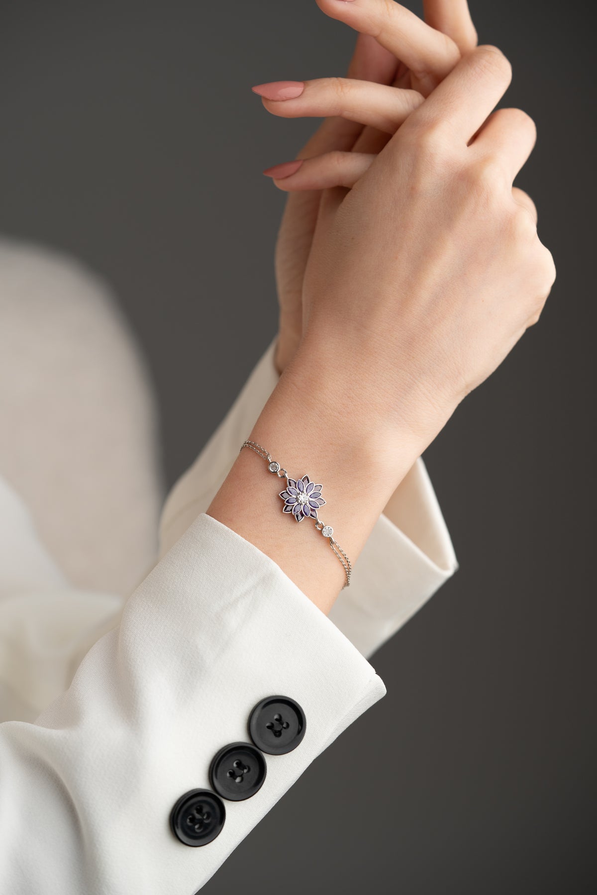 Lavender Flower Charm Bracelet