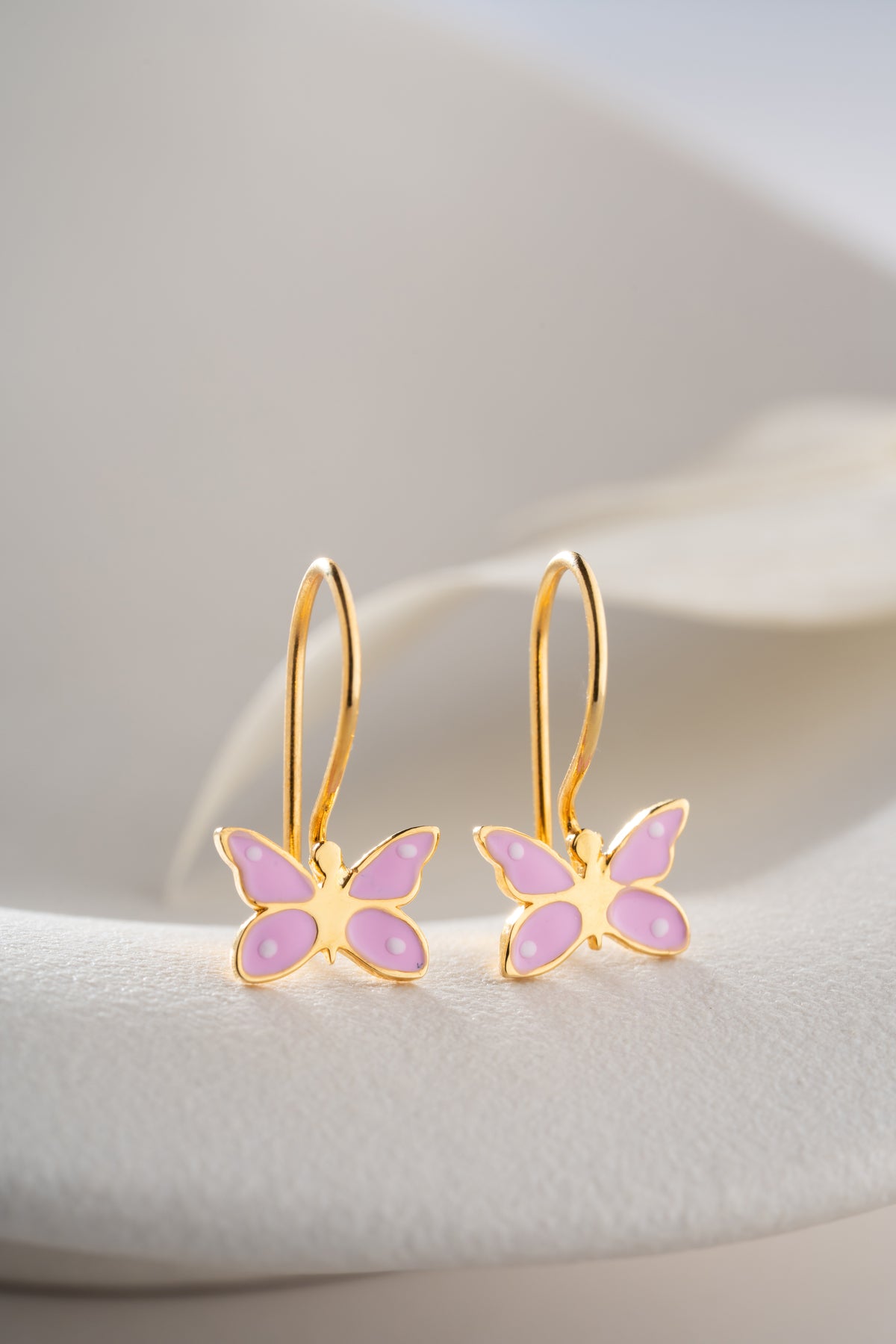 Pink Enamel Butterfly Drop Earrings