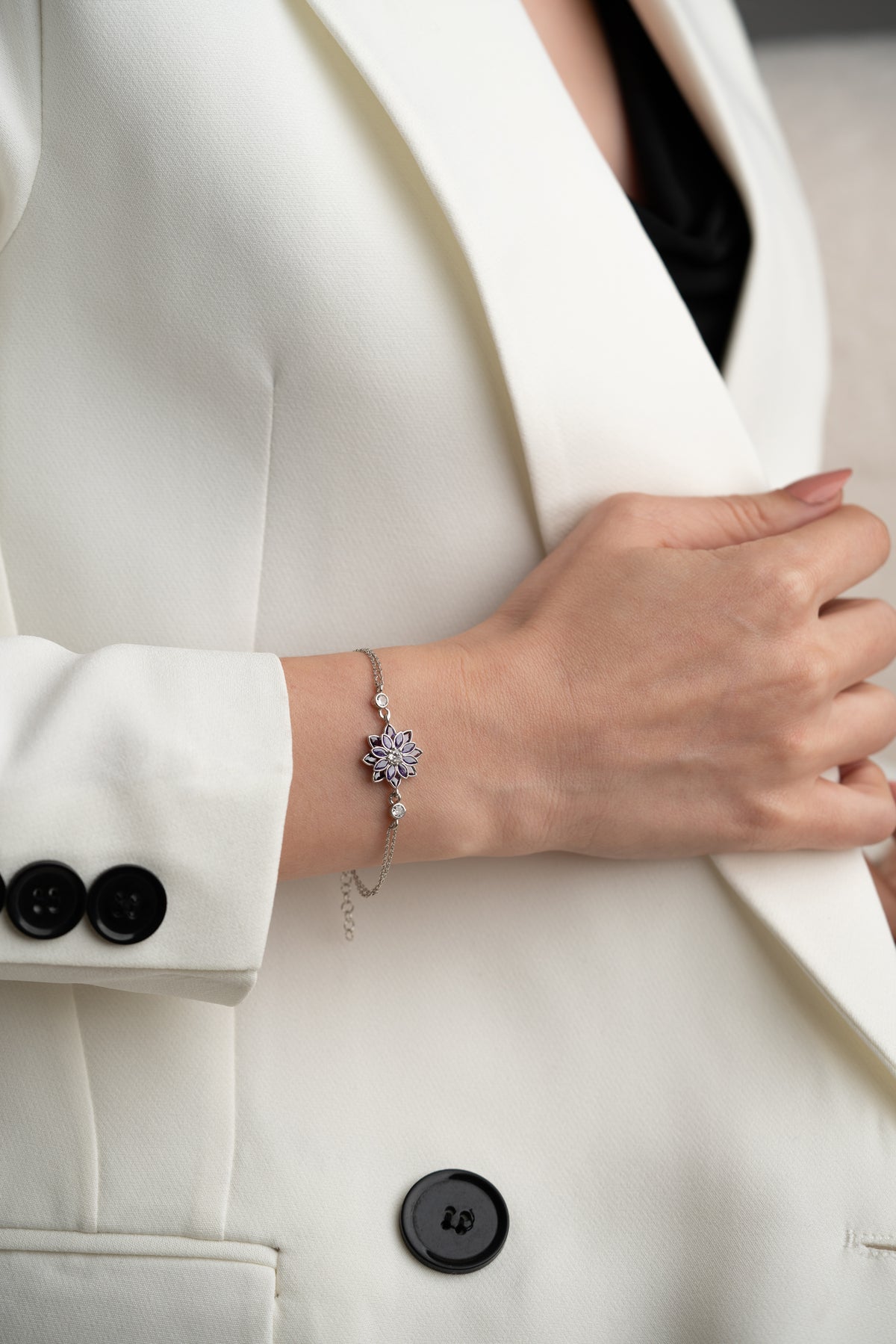 Lavender Flower Charm Bracelet