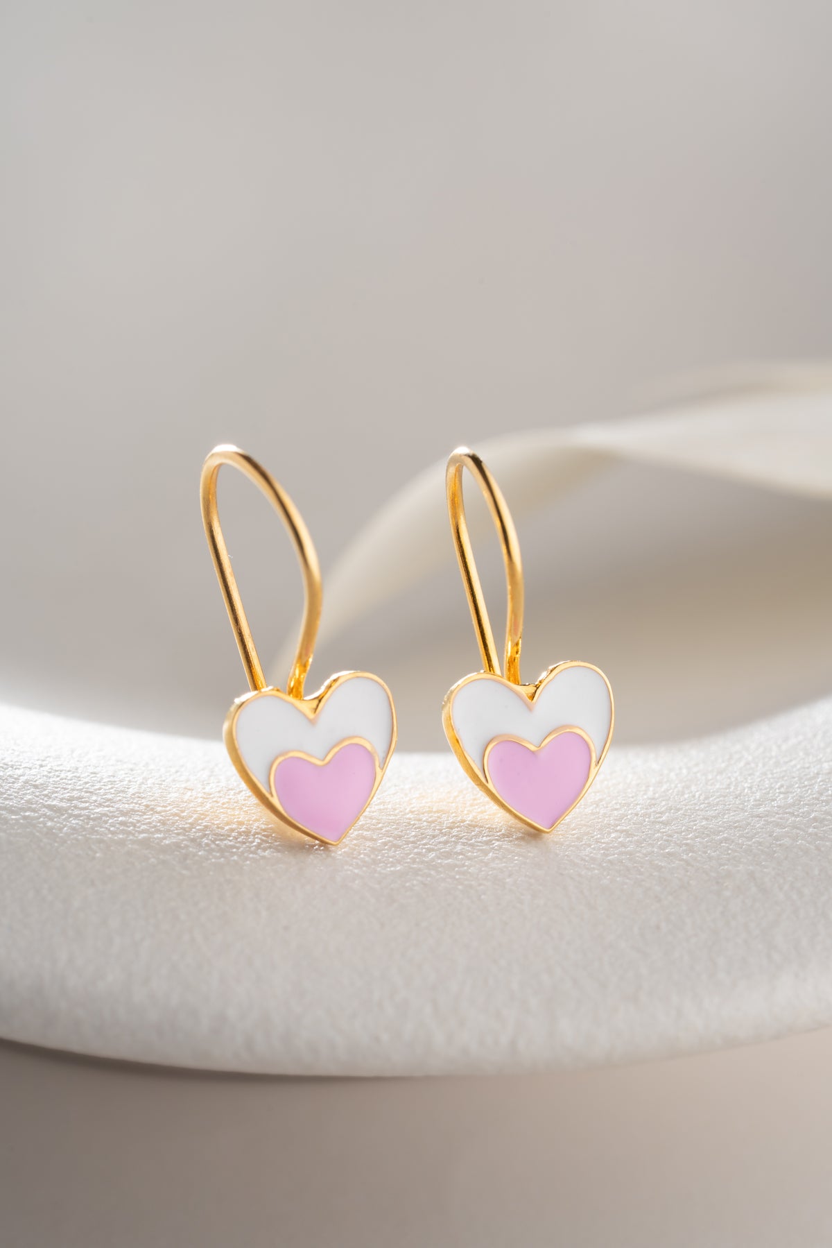 Two Tone Enamel Heart Drop Earrings