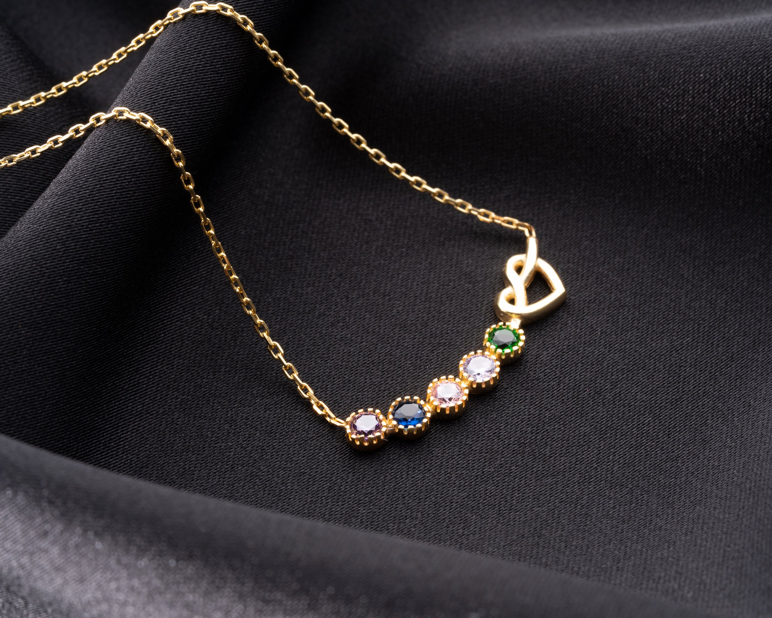 Custom Heart Knot Birthstone Necklace