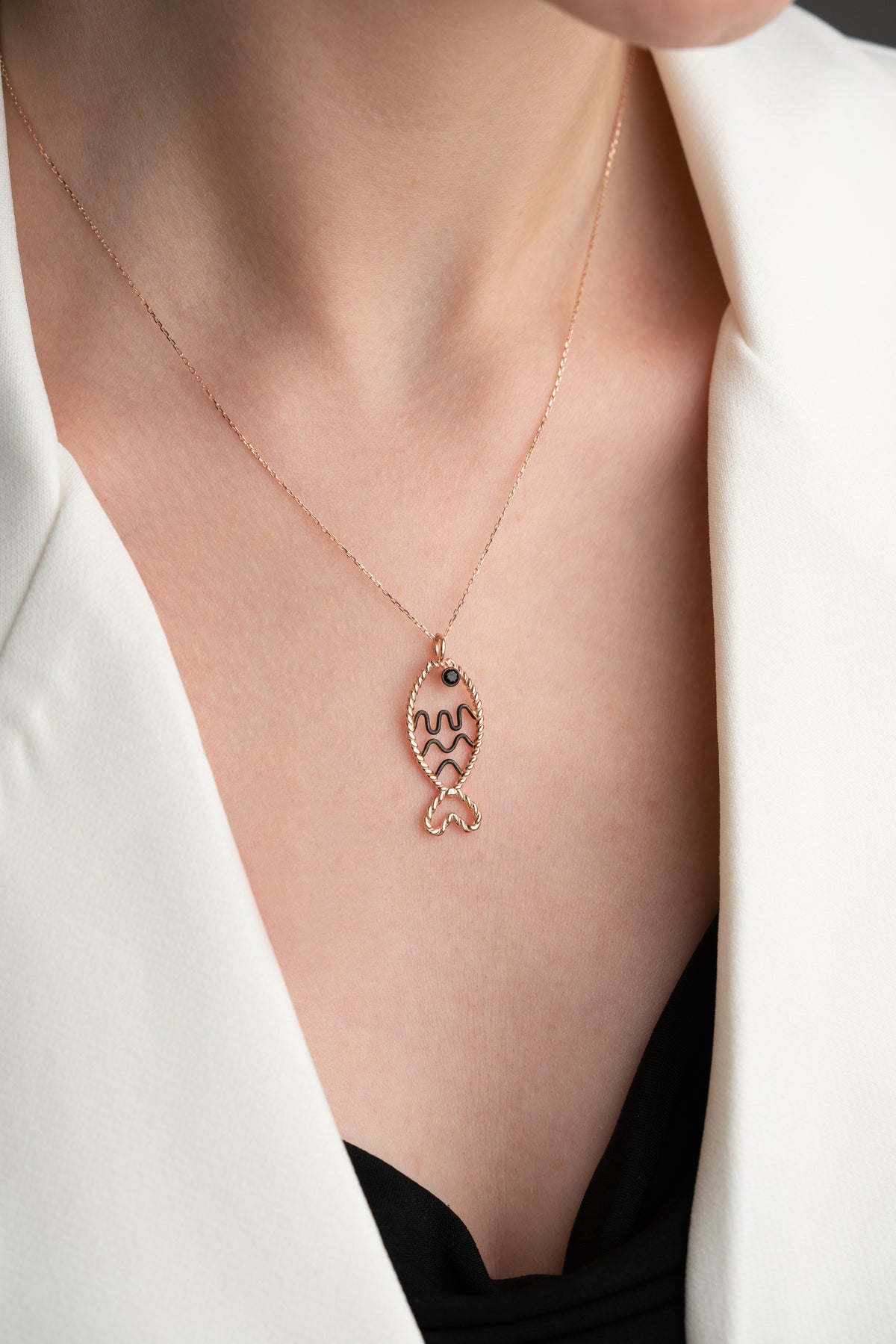 Rose Gold Fish Pendant Necklace