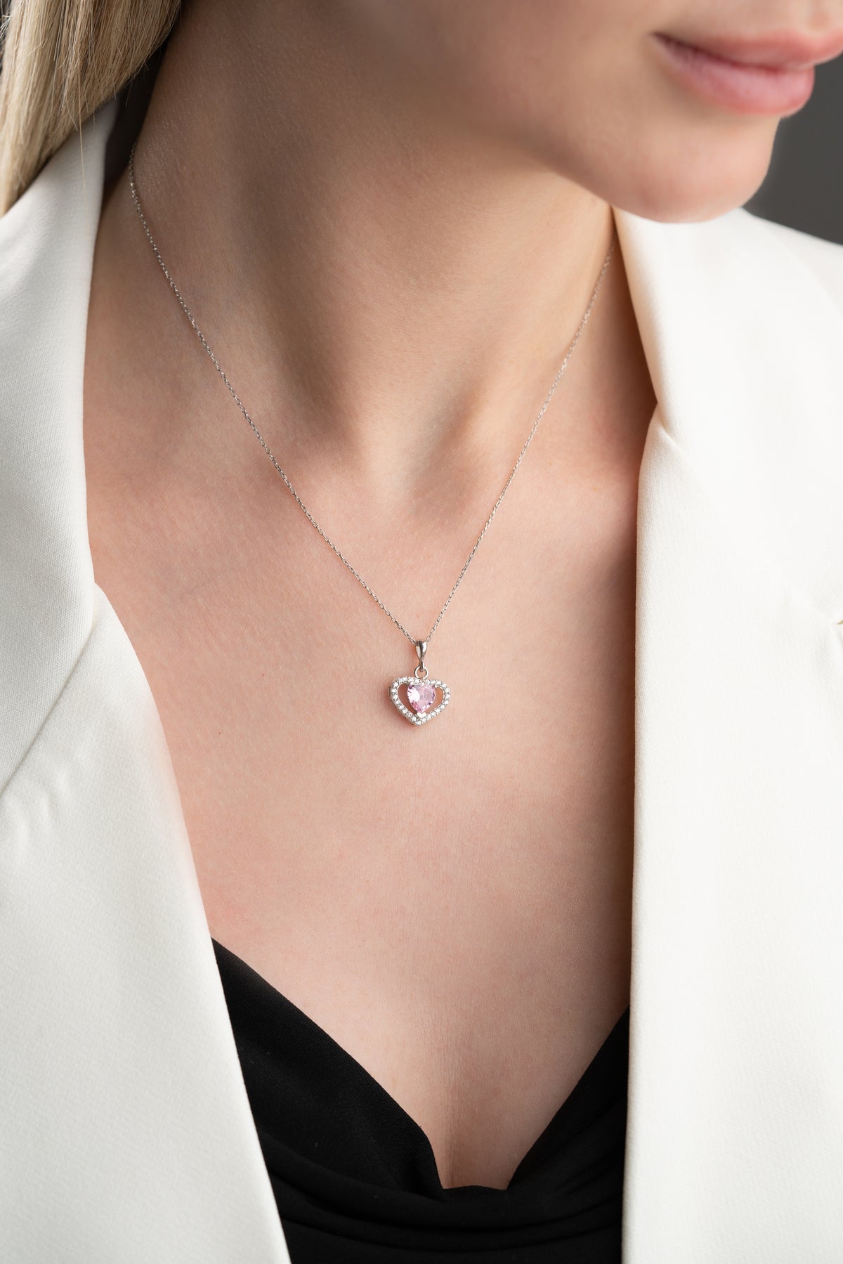Pink Heart Halo Pendant Necklace