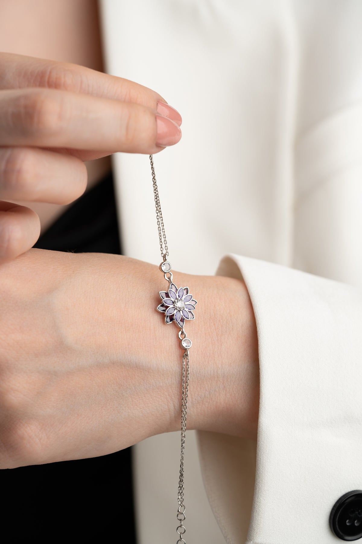 Lavender Flower Charm Bracelet