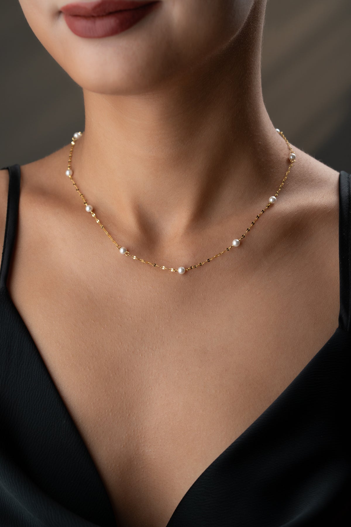 Pearl Station Necklace in Gold