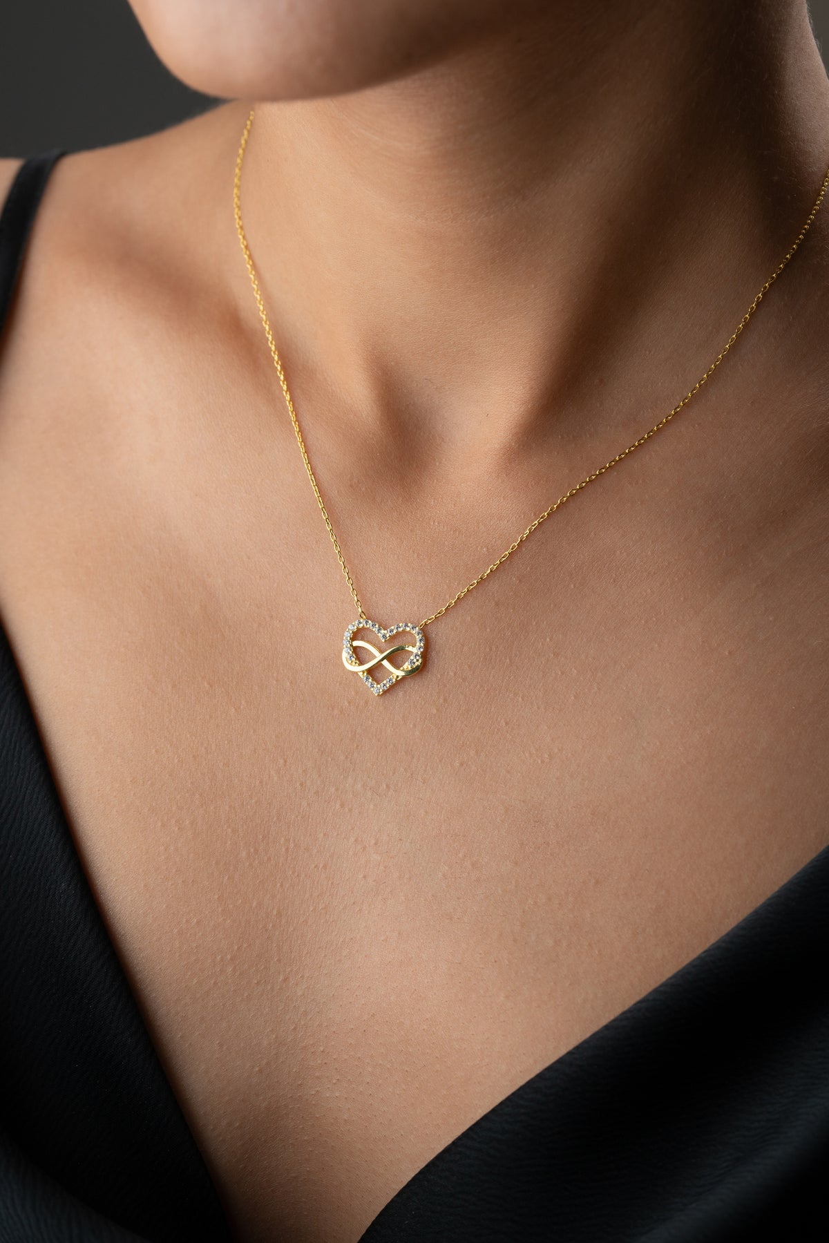 Pave Infinity Heart Necklace in Gold