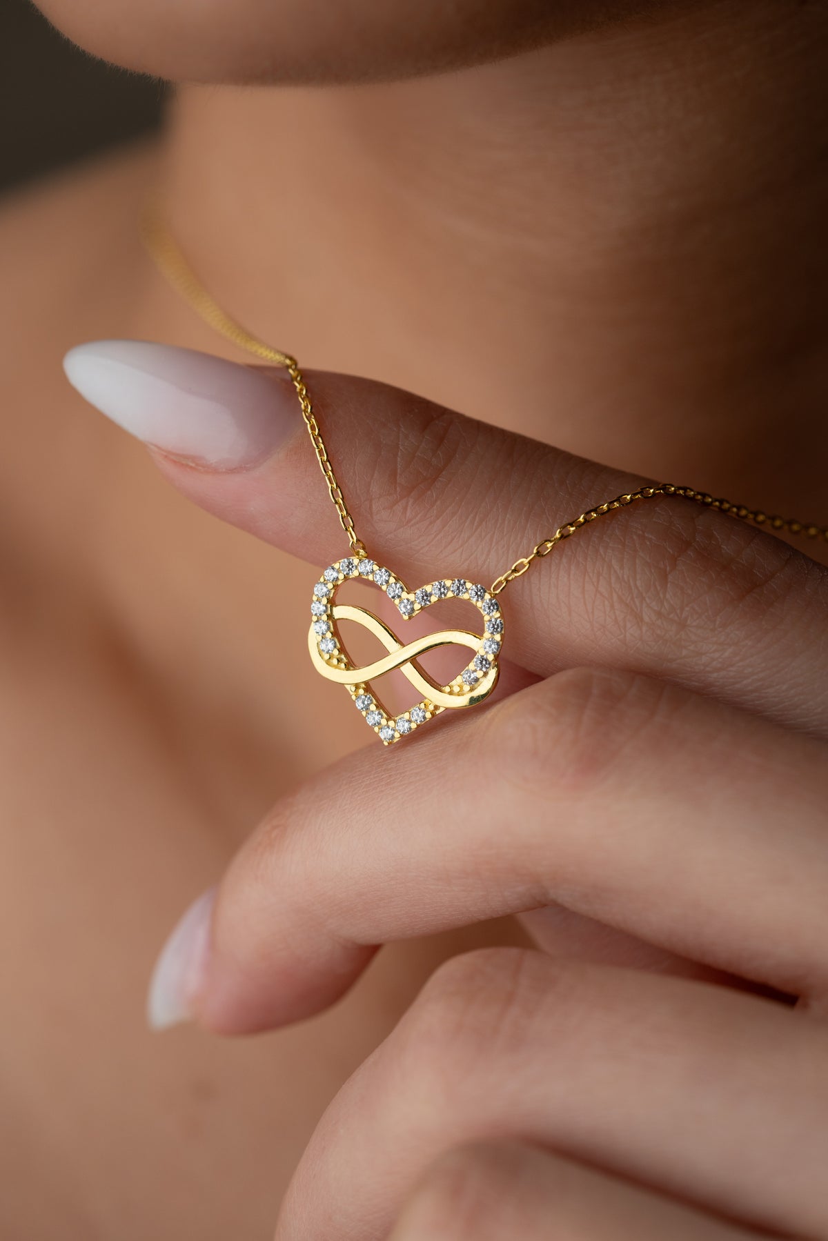 Pave Infinity Heart Necklace in Gold