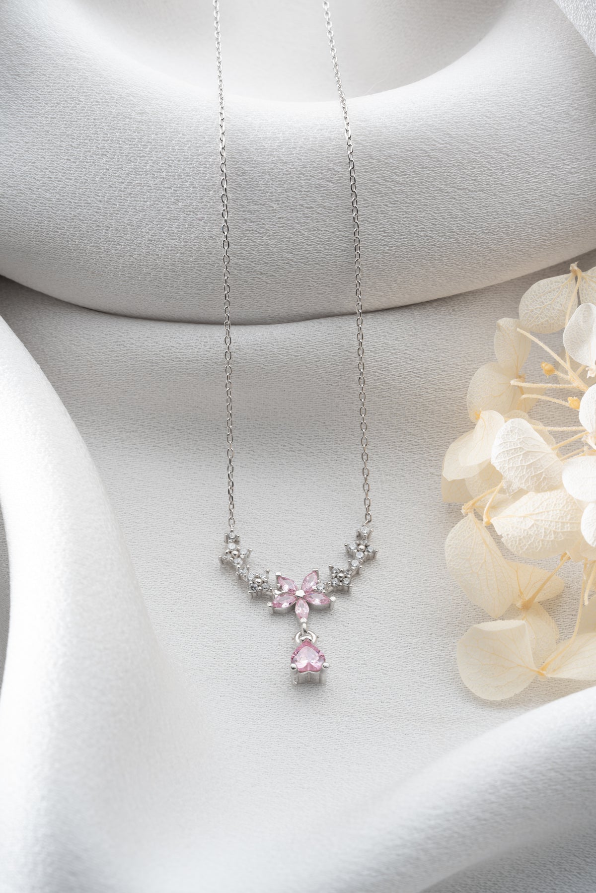 Pink Lotus Flower Drop Necklace