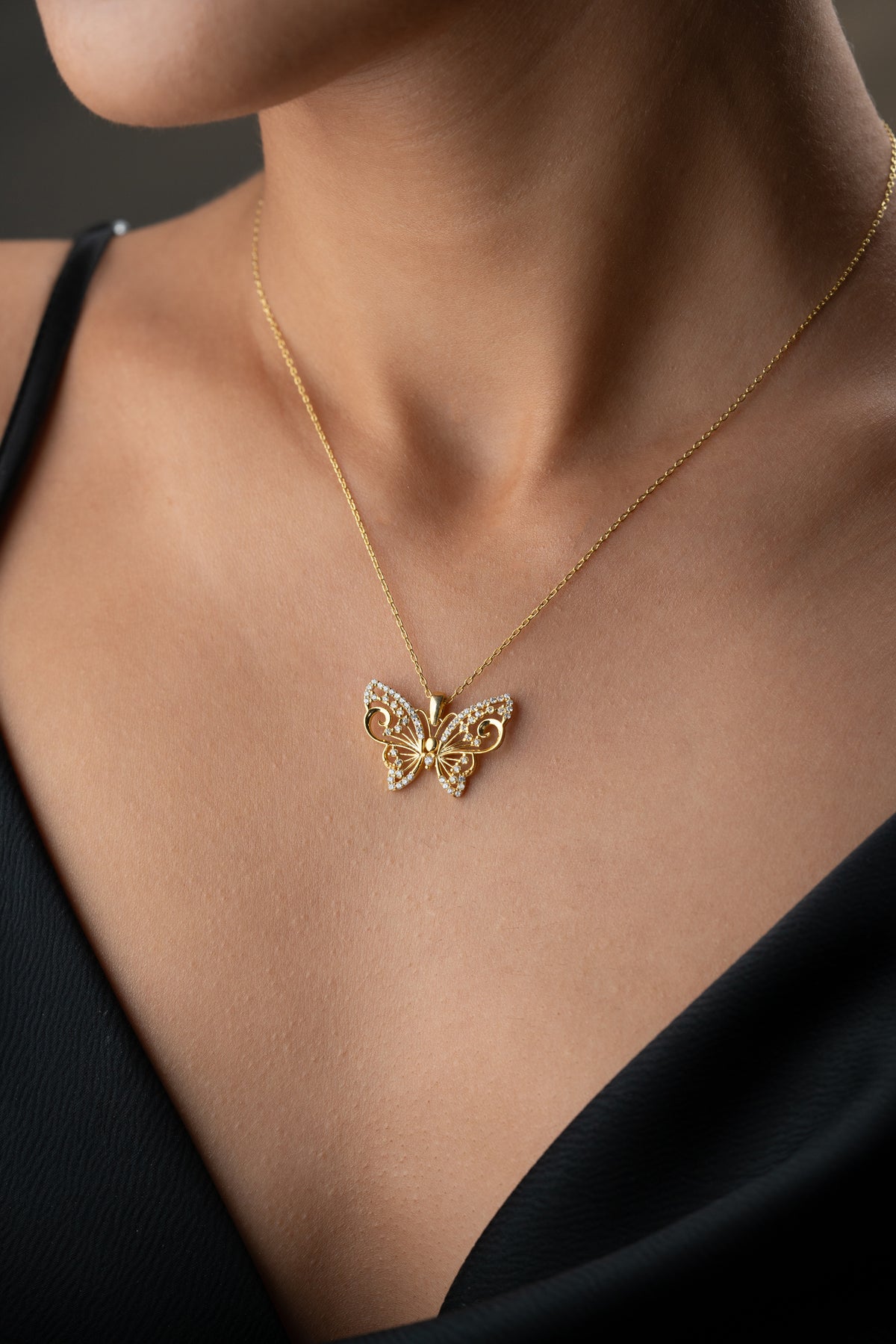 Crystal Butterfly Pendant Necklace