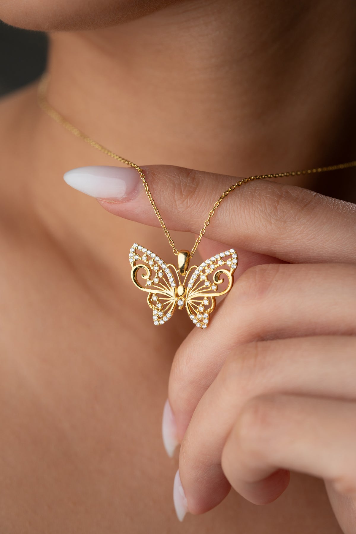 Crystal Butterfly Pendant Necklace