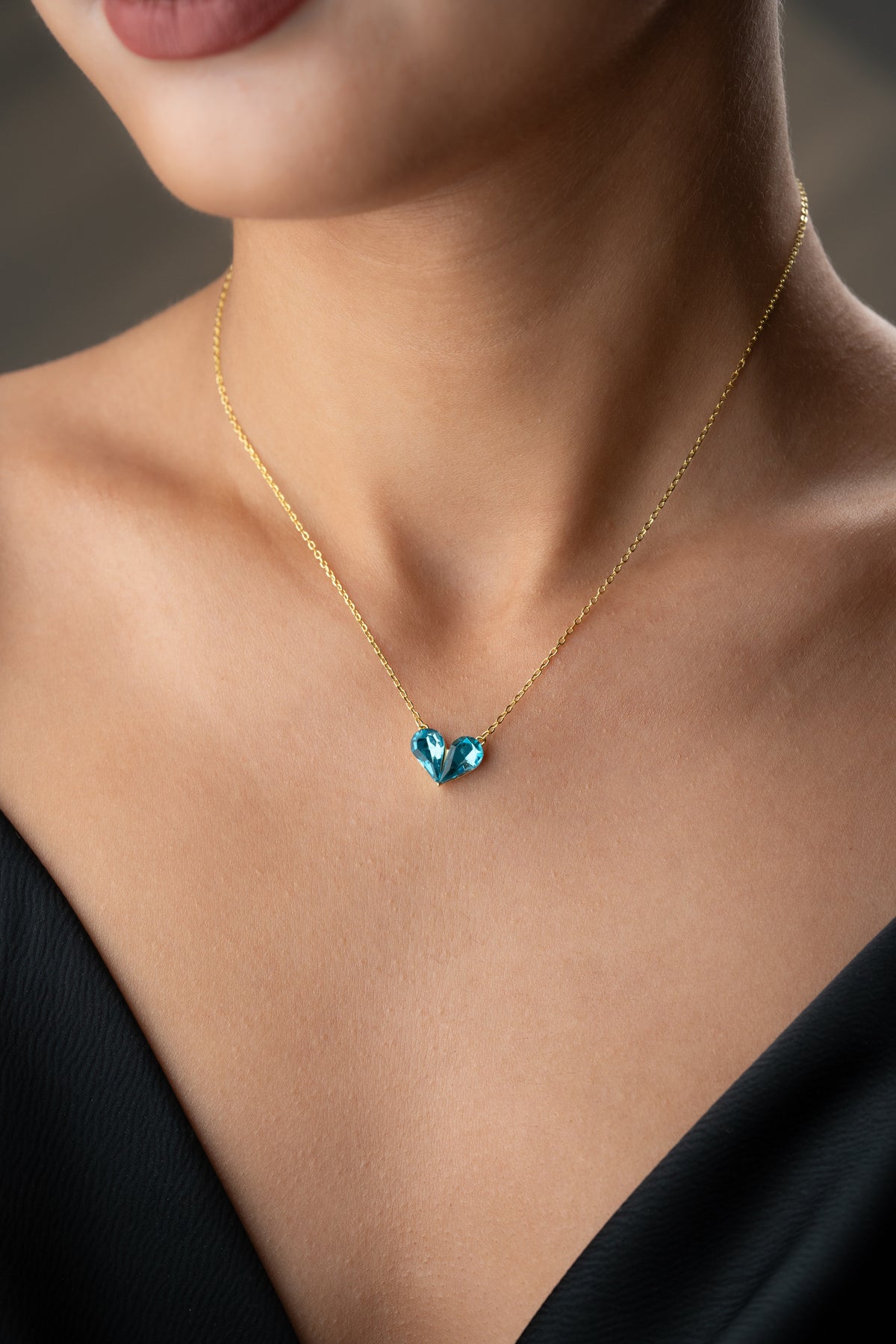 Blue Crystal Heart Pendant Necklace