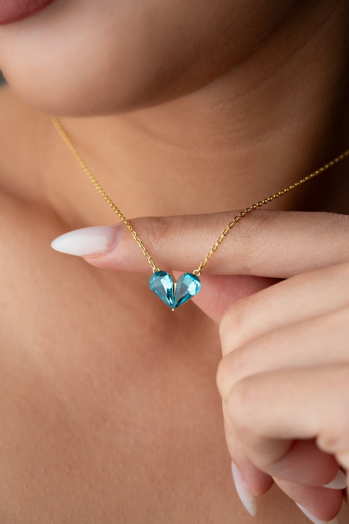 Blue Crystal Heart Pendant Necklace