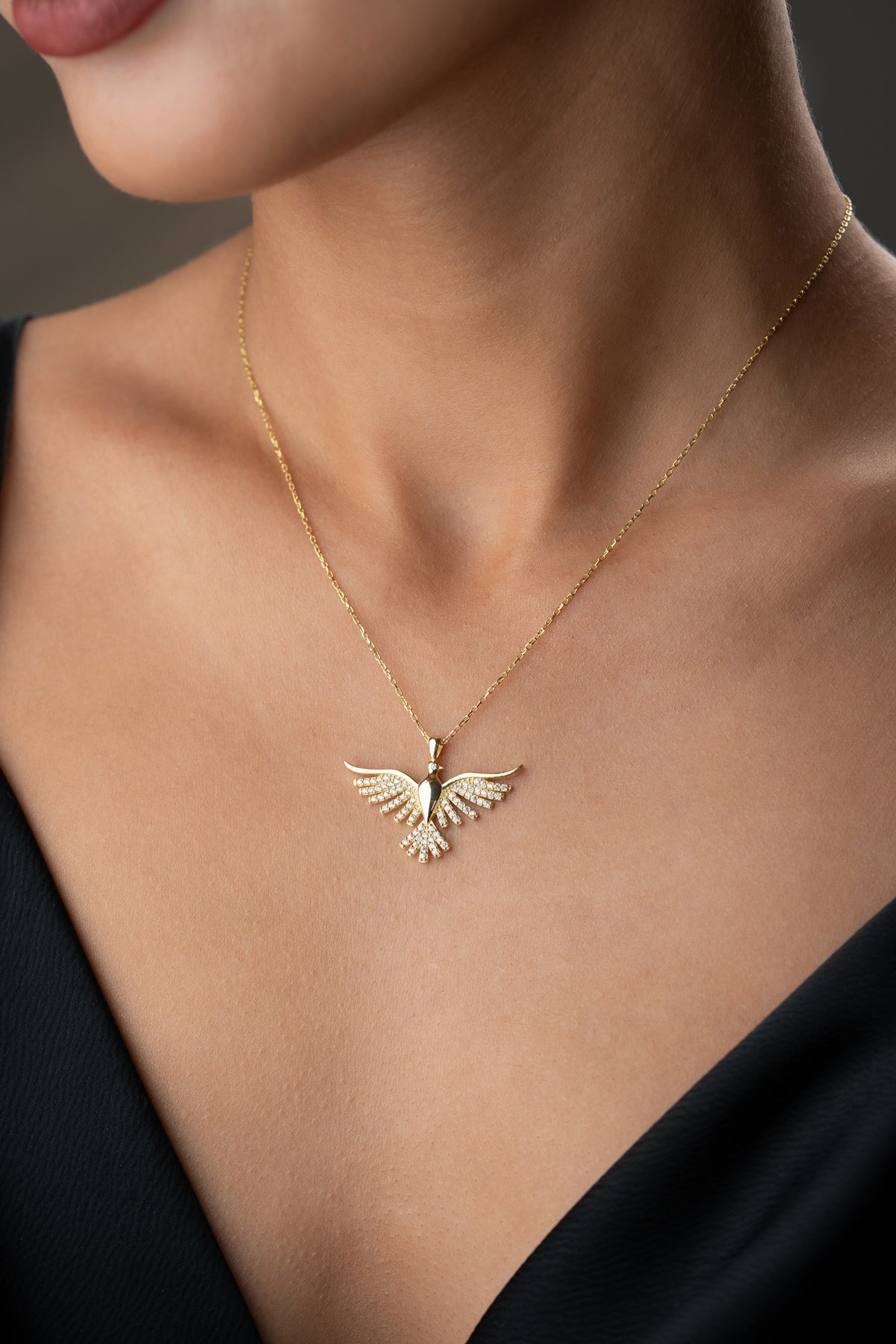 Pave Crystal Phoenix Bird Necklace