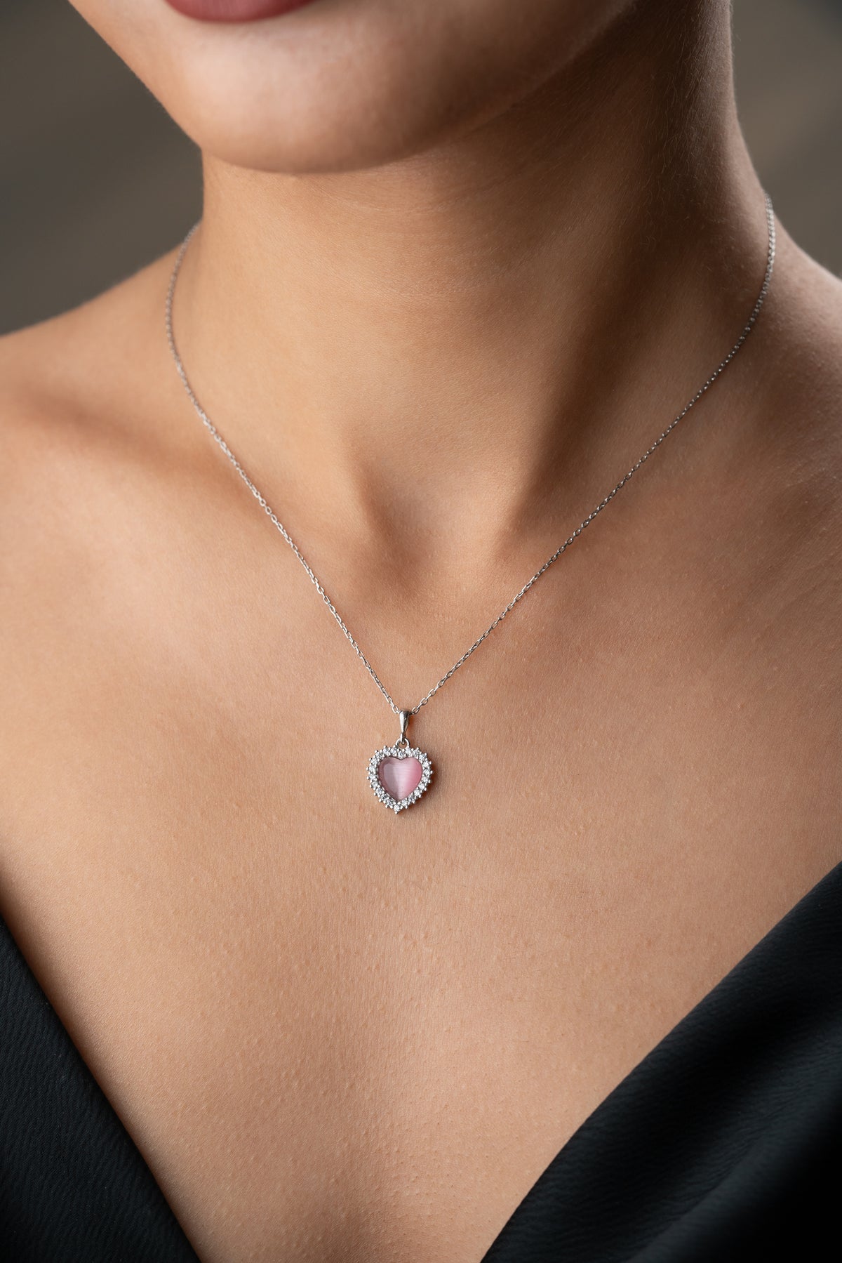 Pink Heart Halo Pendant Necklace