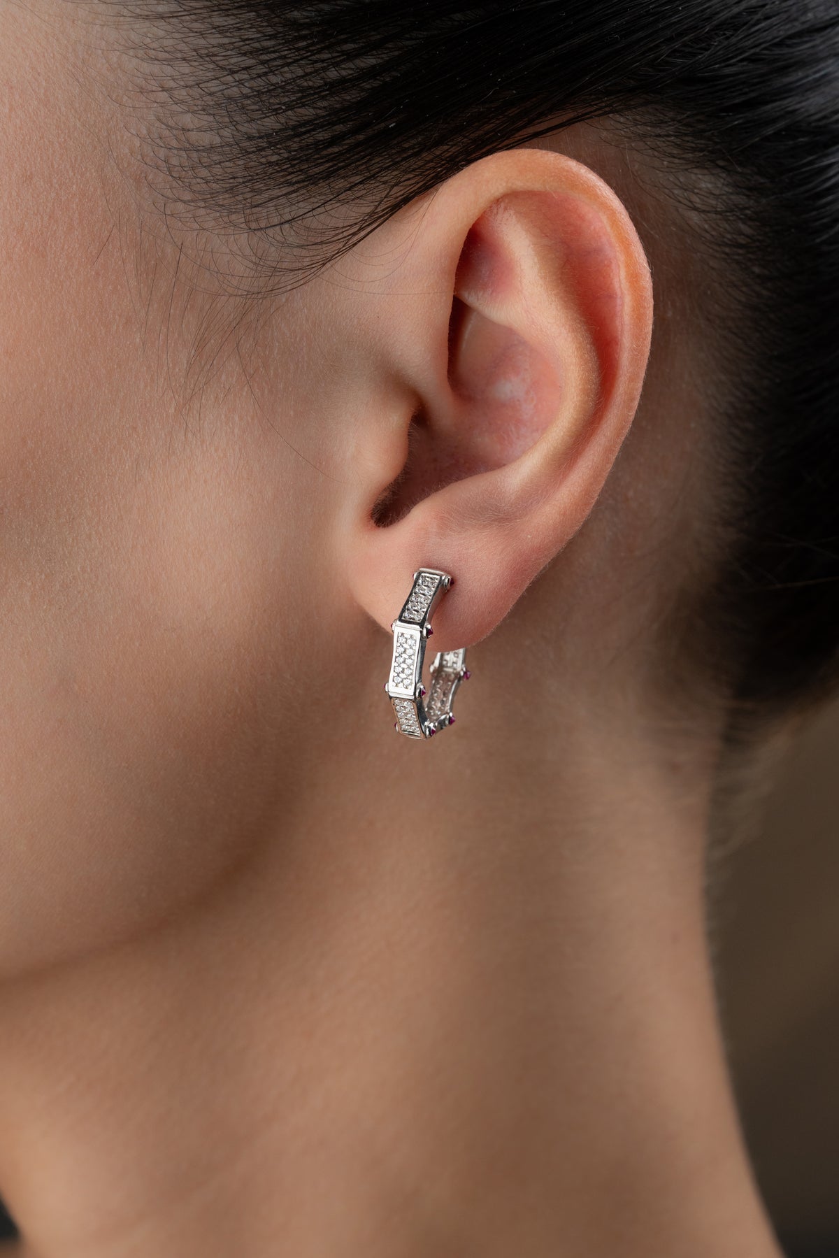 Pave Octagon Huggie Hoop Earrings