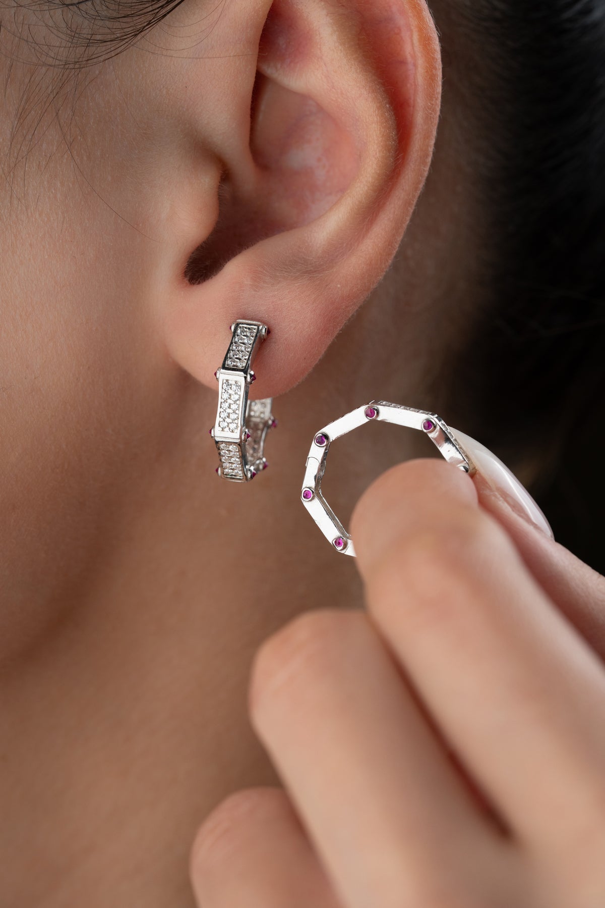 Pave Octagon Huggie Hoop Earrings
