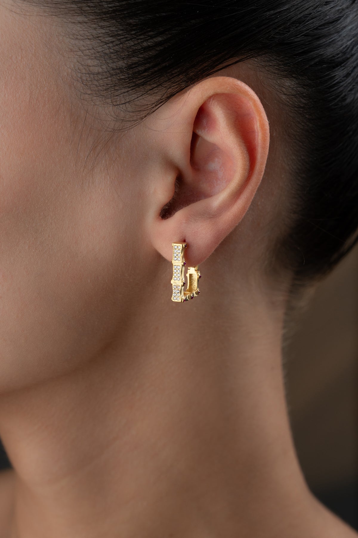 Pave Rectangle Drop Earrings with Ruby Accents