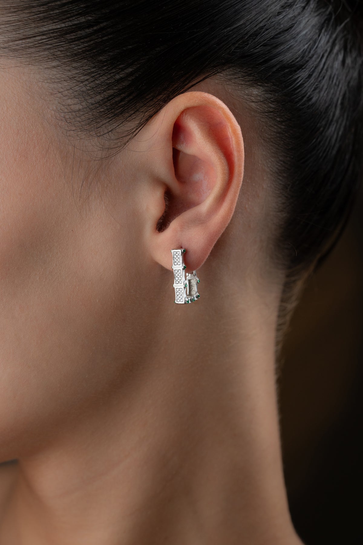 Pave Rectangle Drop Earrings with Ruby Accents