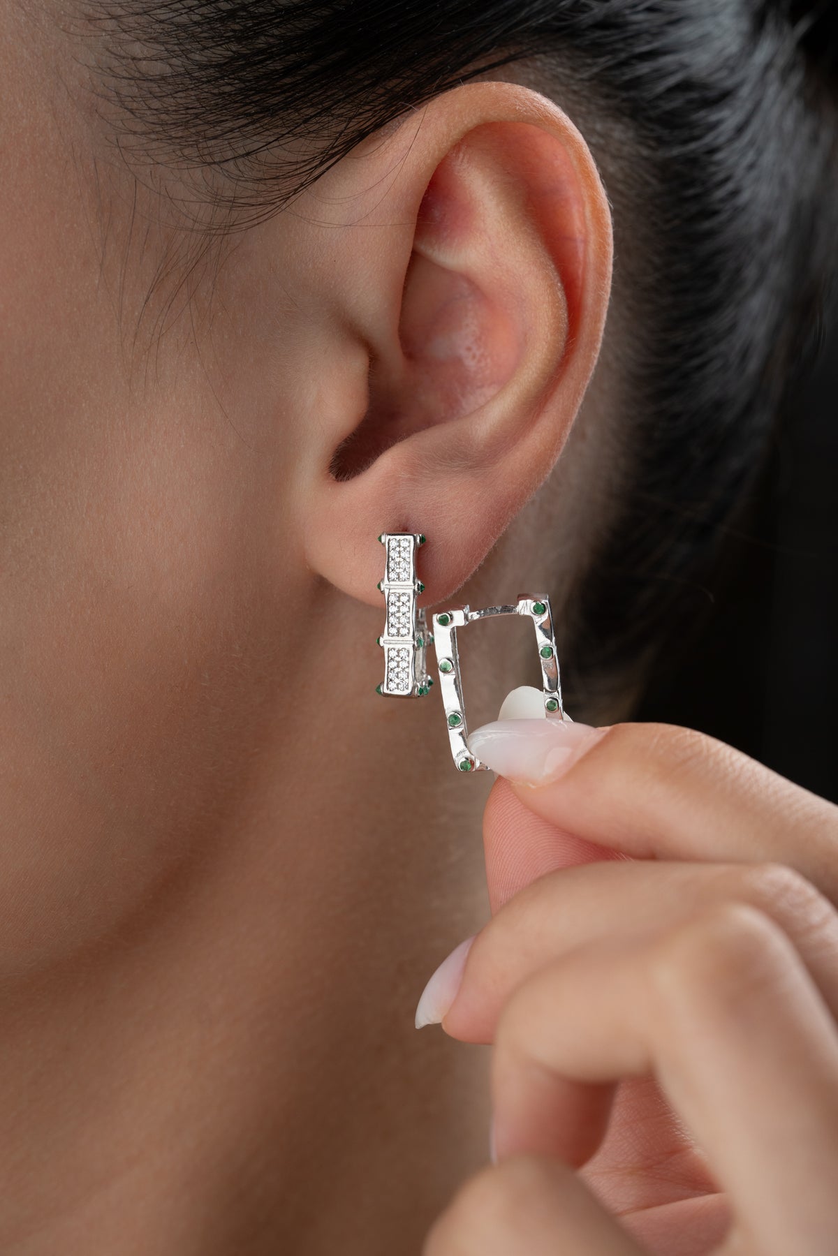 Pave Rectangle Drop Earrings with Ruby Accents