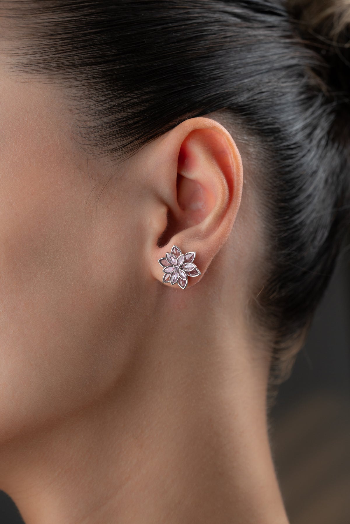 Pink Crystal Flower Stud Earrings